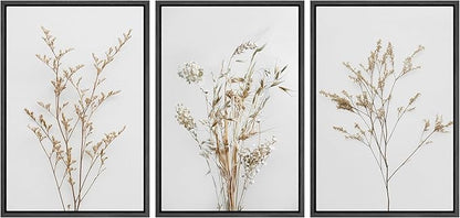 MUDECOR Framed Canvas Print Wall Art Wildflower Floral Botanical Prints Minimalist Wall Art Modern Farmhouse for Bedroom - 16"x24"x3 Black