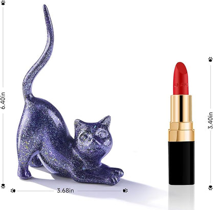 PUDDING CABIN Cat Lover Gifts for Women - Purple Cat Ring Holder Ring Stand Organizer - Purple Preppy Room Decor Aesthetic -Mothers Day Birthday Gifts for Women Mom Girls