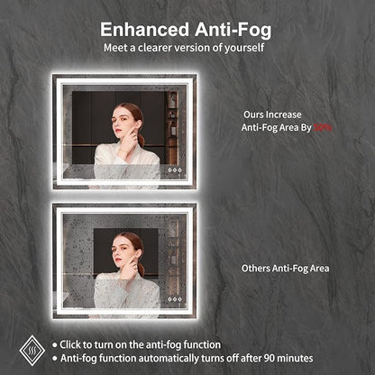 LED Bathroom Mirror, 40x32 Inch Gradient Front and Backlight Bathroom Vanity Mirror, 3 Colors Dimmable CRI>90 Double Lights, IP54 Enhanced Anti-Fog, Hanging Plates Wall Mount LED Mirror