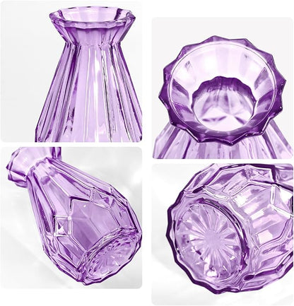 Violet Purple Glass Bud Vases in Bulk 12, Small Vintage Textured Flower Vases for Wedding Centerpieces, Baby Shower, Party Event, Decorative Mini Vase Bottles Set for Flower, Home Table Decor