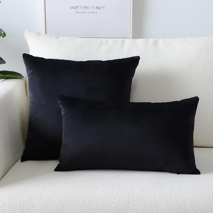 Artscope Luxury Velvet Pillow Covers Super Soft Decorative Square Throw Pillow Covers Case Cushion Covers for Sofa Couch Bedroom Car Decor 20x20 Inch Black