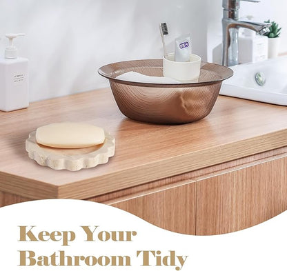 Koville 5.51" Travertine Tray, Round Stone Jewelry Dish for Ring Necklace Earring Perfume, Natural Marble Tray for Countertop Bathroom Kitchen Dresser, Beige Decorative Tray