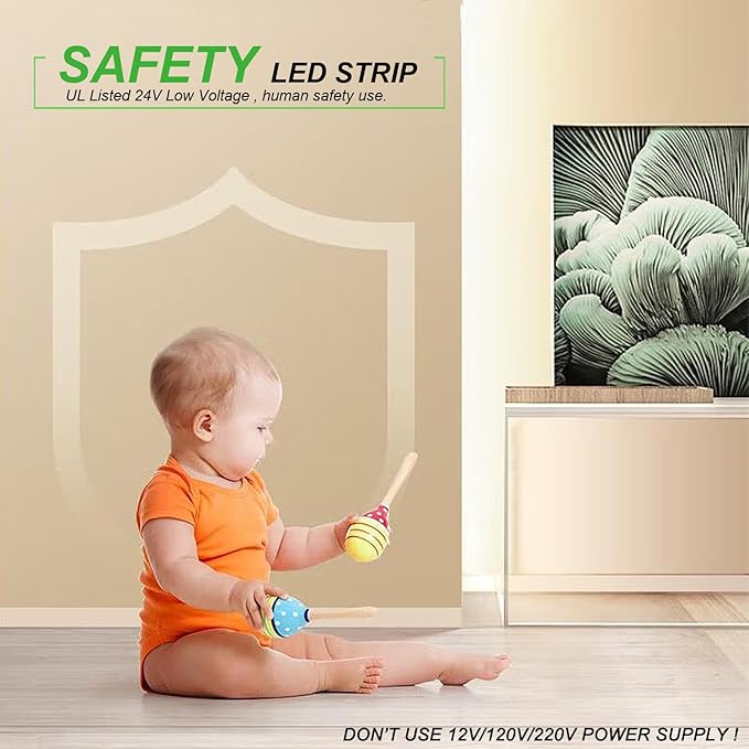 JOYLIT 24V LED Strip Lights 16.4ft/5M 126LEDs/M 4000K Natural White 9500LM Super Bright CRI 92+, UL PRO 90W Dimmable 2835 SMD Indoor Adhesive Tape Light for Kitchen Cabinet, Stair, Shelf, Commercial