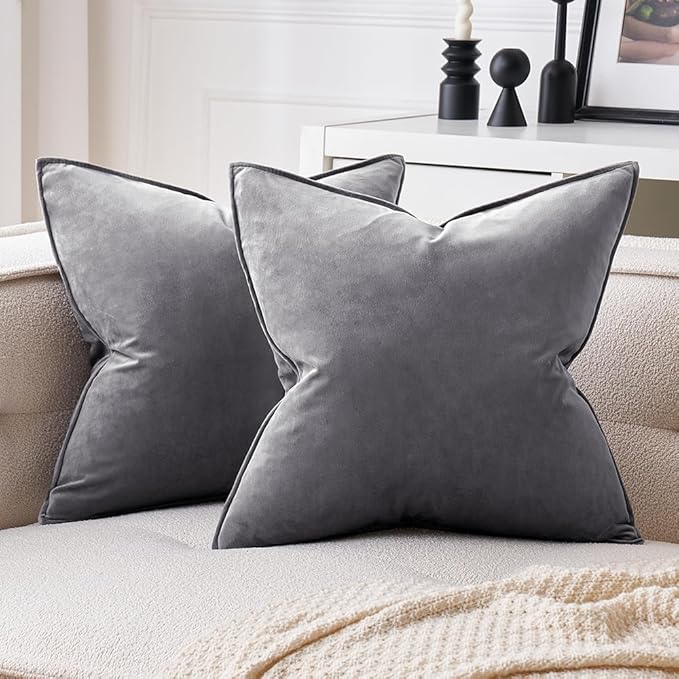 MIULEE Pack of 2 Decorative Velvet Throw Pillow Cover Soft Pillowcase Solid Square Eruo Sham Cushion Case for Sofa Bedroom Car 24x24 Inch Dark Grey