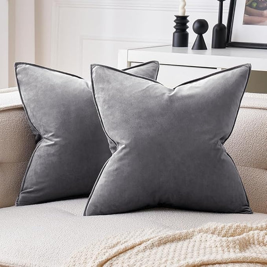 MIULEE Pack of 2 Decorative Velvet Throw Pillow Cover Soft Pillowcase Solid Square Eruo Sham Cushion Case for Sofa Bedroom Car 24x24 Inch Dark Grey