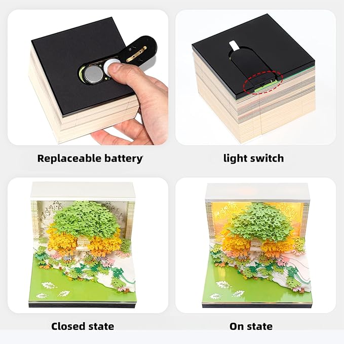 3D Calendar 2026, Desk Calendar With LED Light, 3d Tree Memo Pad Creative Desk Calendar, Christmas Gift for Colleague Friend, Desktop Decoration