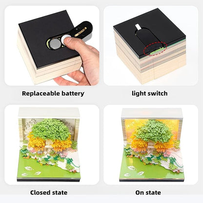 3D Calendar 2026, Desk Calendar With LED Light, 3d Tree Memo Pad Creative Desk Calendar, Christmas Gift for Colleague Friend, Desktop Decoration