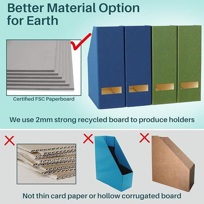 Magazine Holder - File Holder and Desk Organizer, Paperboard Book Organizer and Storage Box for Documents, Magazine Holder Rack for Classroom, Home, and Office (Leaf Green, 2-Pack)