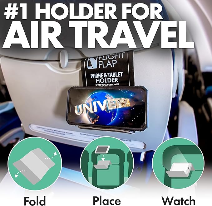 Airplane Phone Holder, Flexible Cell Phone Holder, Folding Cellphone Stand for Desk, Bed, Office, Treadmill - Airplane Gadgets for Long Travel Accessories - Plane Essentials (Black)