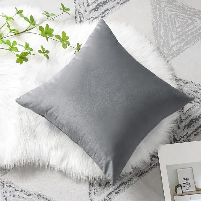 Artscope Luxury Velvet Pillow Covers Decorative Square Pillowcases Soft Solid Cushion Cases for Couch Sofa Bedroom Car Decor 22x22 Inch Graphite Grey