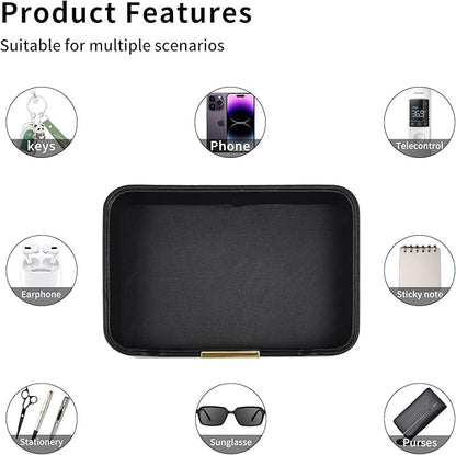 Luxury Leather Valet Tray Desktop Storage Organizer,Bedside Vanity Catchall Tray Nightstand Caddy Holder for Cosmetic,Jewelry,Watch,Keys,Phone,Wallet,Remote Controller,Pen,Black