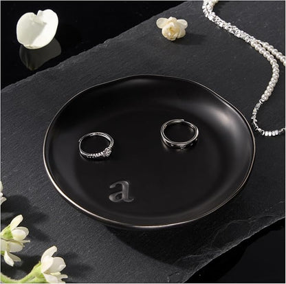 Lolalet Handmade Ceramic Ring Dish Jewelry Tray Plate with Initial, Small Monogram Gift for Her Women Girls Mother, Hostess, Engagement, Bridal Shower, Maid of Honor, Bridesmaid, Birthday, Christmas