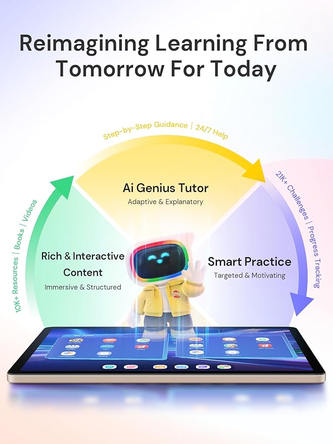 AI Kids Tablet with Parental Control - 50000+ Content AI Tutor Learning Tablet with ELA, Math, ABC, Word, Read, Phonics, STEM for Homeschooler Educational Study for G1 - G6 (TalPad T100, Standard)