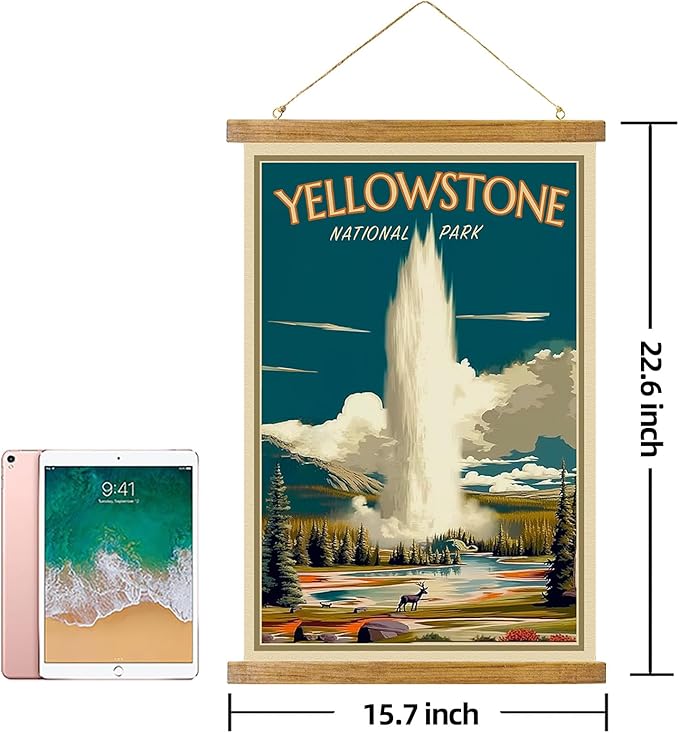 ABoby Vintage Yellowstone National Park Posters - Travel Posters Wall Art for Home, Office - Retro Style Wall Decor with Wood Frames - Ready to Hang