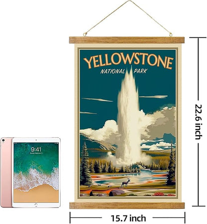 ABoby Vintage Yellowstone National Park Posters - Travel Posters Wall Art for Home, Office - Retro Style Wall Decor with Wood Frames - Ready to Hang