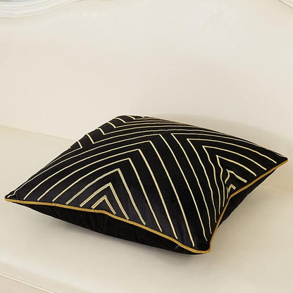 Avigers 20 x 20 Inch Black Gold Striped Geometric Lines Embroidery Velvet Cushion Case Luxury Modern Throw Pillow Cover Decorative Pillow for Couch Living Room Bedroom Car 50 x 50cm