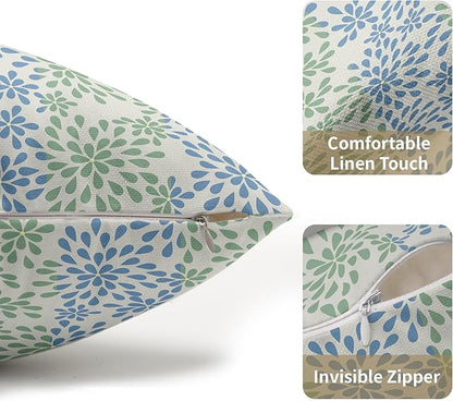 Blue Green Lumbar Pillow Covers 12x20 Set of 2 Modern Geometry Dahlia Floral Print Outdoor Decorative Linen Zipper Throw Pillows Cases Cushion Cover Rustic Decoration Farmhouse Sofa Couch Bed Decor