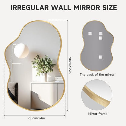 Hasipu Irregular Wall Mirror - 35"x24" Asymmetrical Mirror, Modern Decorative Mirrors for Living Room, Entryway, Hallway, Bathroom, Bedroom,Wall Mounted Home Decor (Gold)