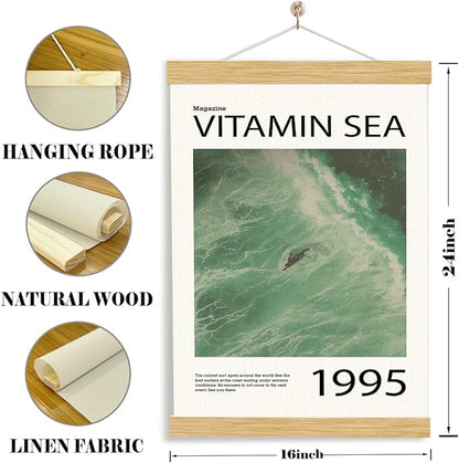 Rustic Hanging Canvas Poster, Magazine Vitamin Sea Poster, Gallery Decors Art, Seaside Cabin Decor, Beach House Decoration, Ocean Style Canvas Decoration for Home, Home Decor Accent, 11.8*15.7