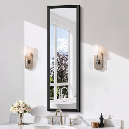 Black Bathroom Mirror 14 x 48 Inch Rectangle Wave Beveled Frame for Wall Bathroom Vanity Mirror for Over Sink, Tempered Glass,for Entryway Hangs, Bathroom Living Room Horizontal or Vertical