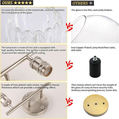 Bathroom Light Fixtures, 2-Light Vanity Wall Light Over Mirror with Clear Tulip Glass Shade for Bedroom Living Room (Bulb Not Included), Satin Nickel