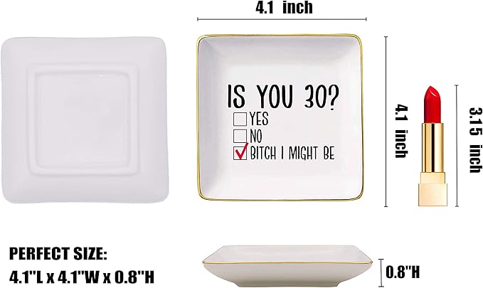Is You 30? – Ceramic Jewelry Holder Ring Dish Trinket Tray – Funny 30th Birthday Gifts for Women Boss,Wife,Sisters,Bestie,Best Friends,Co-workers-Surprise Turning Thirty Present