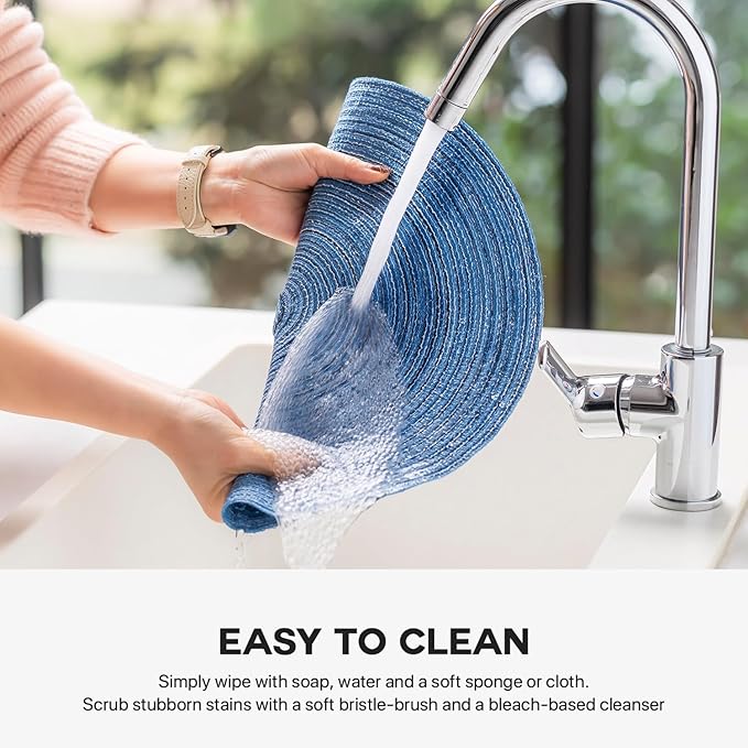 Round Placemats Set of 4 Woven Placemats Washable Braided Table Mats for Dining Table Heat Resistant Non-Slip Circle Place Mats(Mid Blue)