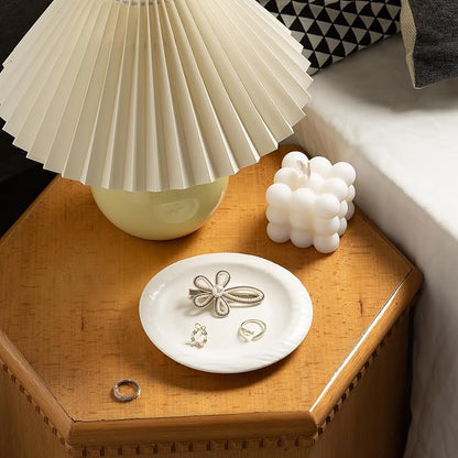 Ceramic Jewelry Tray Decorative Ring Holder and Trinket Dish for Women Wedding Engagement Birthday Gift for Her Jewelry Organizer Vanity Tray (white)