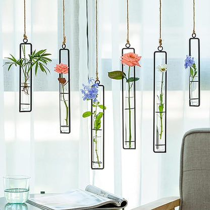 Sziqiqi Glass Propagation Station Test Tube Vases Clear Glass for Cuttings, Buds, Greenery Hydroponic Plant Propagation Home Balcony Bath Wall Decoration Floral Container Set of 3 Black