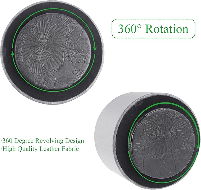 Round Leather Art Supply Organizer,Remote Control Holder,360 Degree Spinning,Multi-Functional Pencil Holder,4 Compartments Desktop Stationary Organizer(1-Thin Wood Grey)