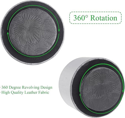 Round Leather Art Supply Organizer,Remote Control Holder,360 Degree Spinning,Multi-Functional Pencil Holder,4 Compartments Desktop Stationary Organizer(1-Thin Wood Grey)