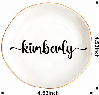 JoycuFF Kimberly Personalized Name Ceramic Jewelry Tray, Mothers Day Christmas Anniversary Engagement Birthday Gifts for Women Couples, Trinket Dish for Rings Earrings Necklaces Bracelets Keys
