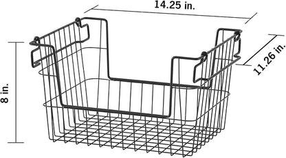 TRINITY 2-Pack Stackable Metal Wire Storage Baskets With Handles, Black, 14 Inches