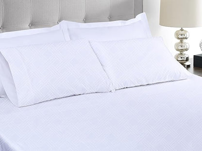 Threadmill Luxury 100% Cotton Queen Bed-Sheets - 800 Thread Count Jacquard Celine Hotel White, Better Than Egyptian Cotton,4 Pc Striped Bed Set, Damask Sheets with 16" Deep Pocket