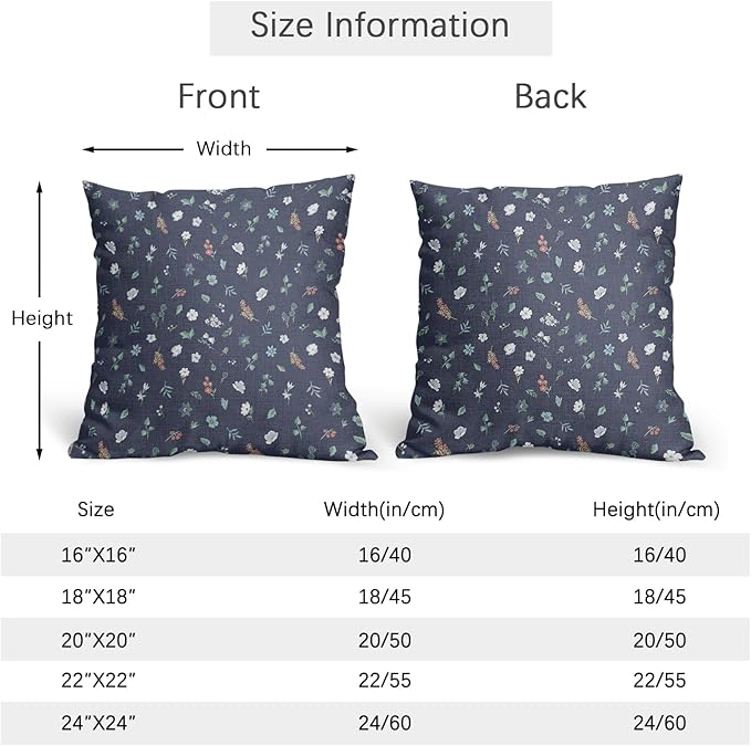 Vitage Floral Pillow Covers 20x20 Set of 2 Navy Green Spring Flower Leaf Pattern Rustic Decorative Outdoor Farmhouse Zipper Boho Pillowcases Decorations Throw Cushion Cover Decor for Couch Sofa Bed