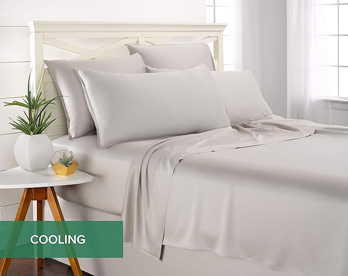 King Pillowcases by Pure Bamboo, Genuine 100% Organic Viscose Derived from Bamboo, Luxuriously Soft & Cooling, Double Stitching, Envelope Closure (2 King Pillowcases, Silver Pearl)