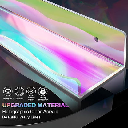 DILIBRA 4 Packs Iridescent Acrylic Floating Shelves, 15.7 Inch Clear Acrylic Display Shelf Wall Mounted, Invisible Set up for Funko Pop Display Shelves Wall Ledge Bookshelf for Kids Room Bathroom Dorm
