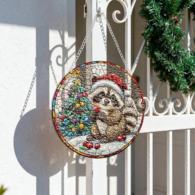 Chrismas Acrylic Stained Glass Window Hanging,Sun Catcher Decor Stained Panel Hangings Wall Art Decor, 2026 8x8inch (SCL018 Squirrel)