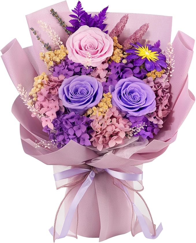 Flowers for Delivery Prime Preserved Flowers Bouquets That Last 3-5 Years Real Forever Flowers Rose Bouquet Mothers Day Gifts for Mom Anniversary Birthday Gift for Her Women Mom Grandma Wife Friends