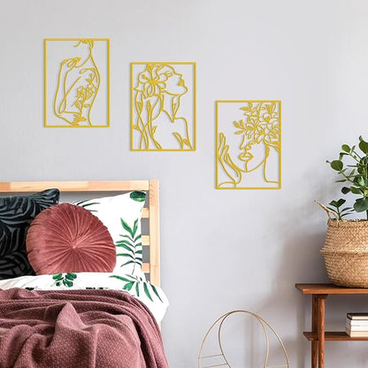 KOYILTD 3 Pcs Minimalist Gold Wall Decor Female Body Minimalist Line Wall Art Modern Aesthetic Home Decoration Abstract Wall Art for Home Living Room Bedroom Bathroom (Charming, Gold, Large)