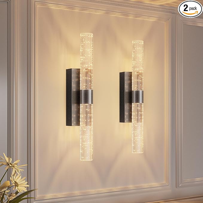 camuucci Battery Operated Black Wall Sconces Set of 2 Rechargeable Battery Powered Wall Light with 18000mAh Indoor Not Hardwired Dimmable Wall Lamp Fixtures for Bedroom Living Room 20.9 Inches