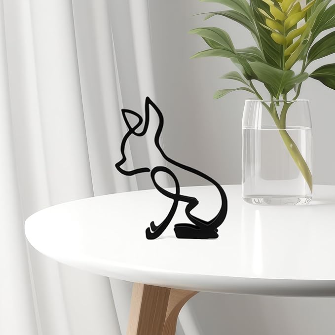 Marsrut Abstract Chihuahua Metal Dog Sculpture Minimalist Geometric Line Art Breed Wall and Table Decor Wire Art Statue for Living Room Home Office Desktop Ornament Decoration