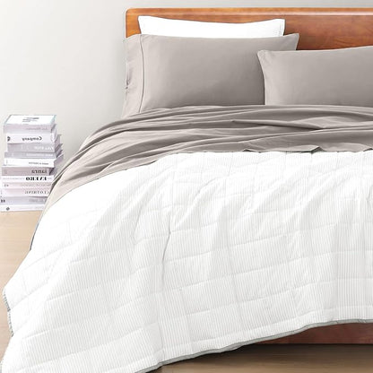 LANE LINEN 100% Organic Cotton Sheets Twin Size, Soft & Comfy Mercerized Fully Elasticized Naturally Temperature Regulating Sustainably Produced Luxury Hotel Quality Cotton Twin Sheet Set- Silver