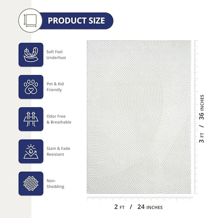 Abani Cream Area Rug 9' x 12' for Living Room, Bedroom - Zen Reiki Circles Pattern - Durable & Easy to Clean