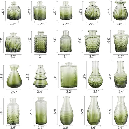 BEAHOT 32 Pack Bud Vase in Bulk,Mini Green Vintage Glass Flower Vases for Centerpieces,Wedding Decor,Party & Home Decaration,Mother's Day (Green-Gradient)
