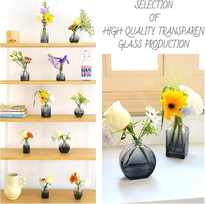 Bud Vases Set of 12, Black Clear Glass Bud Vases, Small Vases for Centerpiece Modern Flower Vases in Bulk, Mini Glass Vase for Wedding Centerpieces, Party Table Decor, Home Déco