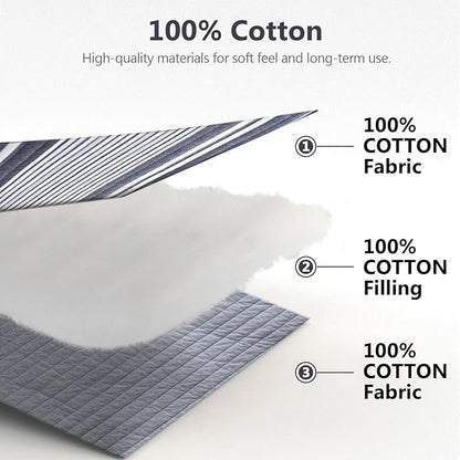 100% Cotton Quilt Set King Size, King Quilt Bedding Set, Waffle Texture Quilt Bedspread for King Bed, Striped Reversible Bed Spread Lightweight Comforter, 3Pcs, Slate Gray