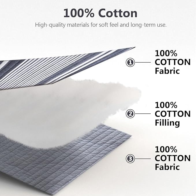 100% Cotton Quilt Set Queen Size, Queen Quilt Bedding Set, Waffle Texture Quilt Bedspread for Queen Bed, Striped Reversible Bed Spread Lightweight Comforter, 3Pcs, Slate Gray