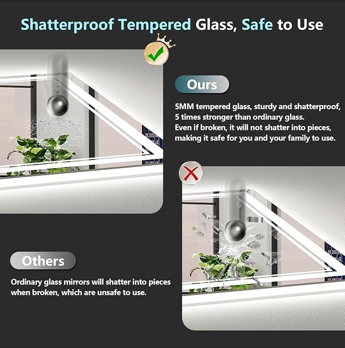77x36 LED Bathroom Mirror with Lights, Backlit & Front Lit, Anti-Fog Frameless Lighted Vanity Mirrors for Bathroom Wall, Dimmable, 3-Color Light, Memory, Shatter-Proof, Tempered Glass, CRI＞90