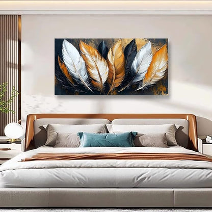 Abstraction Pictures Canvas Wall Art for Living room Office Bedroom Wall Decor,Feather Wall Art Print Paintings Modern Autumn White Yellow Feather Artwork Waterproof Ready to Hang-20x40inch